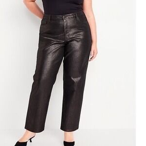 Old Navy OG Loose High-Rise Metallic Brown Shimmer Straight Leg Jeans Womens 12